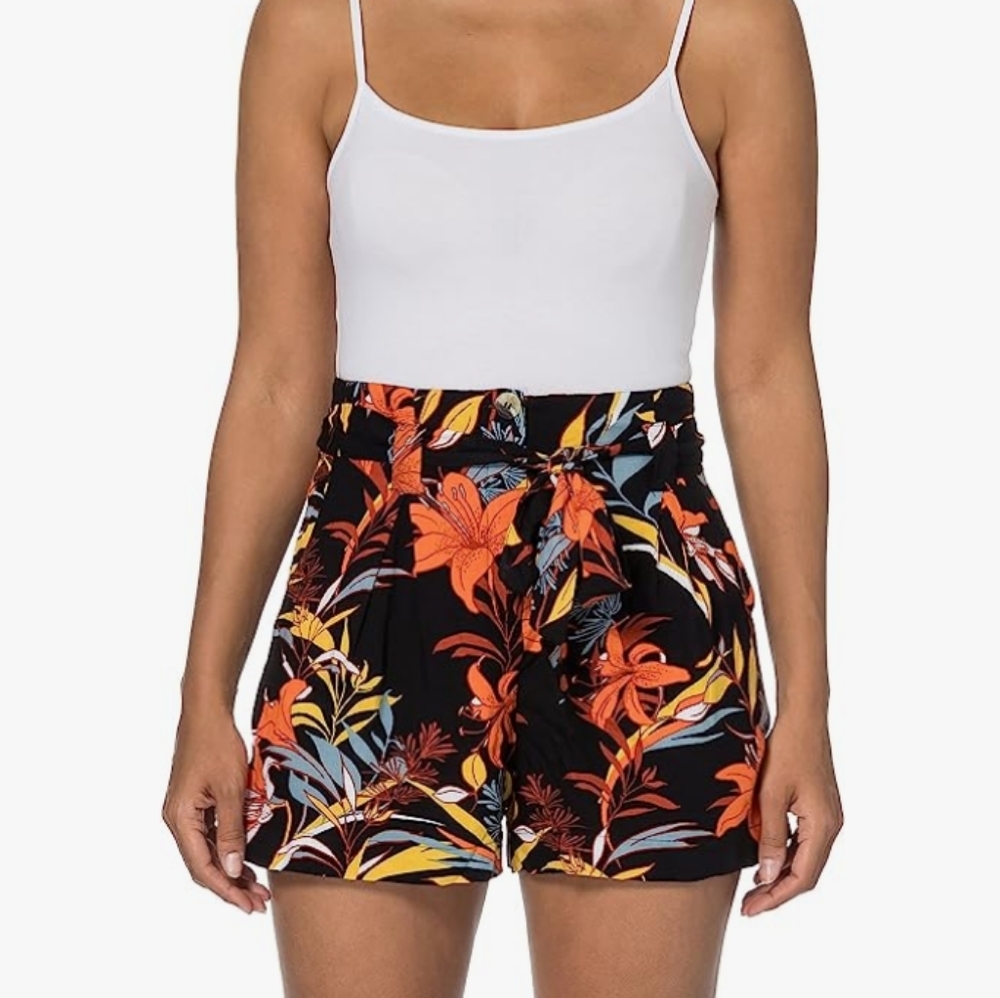 🆕 Superdry Printed Paperbag Short, Black Lillies, 4, NWT